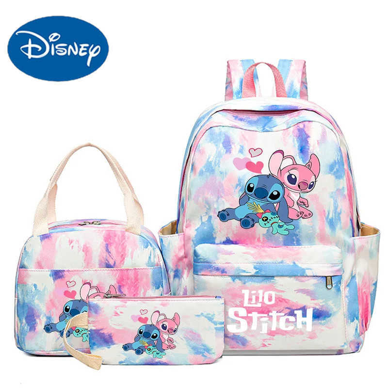 Disney 3 pieces/set of Disney Lilo stitched student boy and girl backpacks colorful backpacks with lunch bags childrens cartoon school backpacksXJ2504