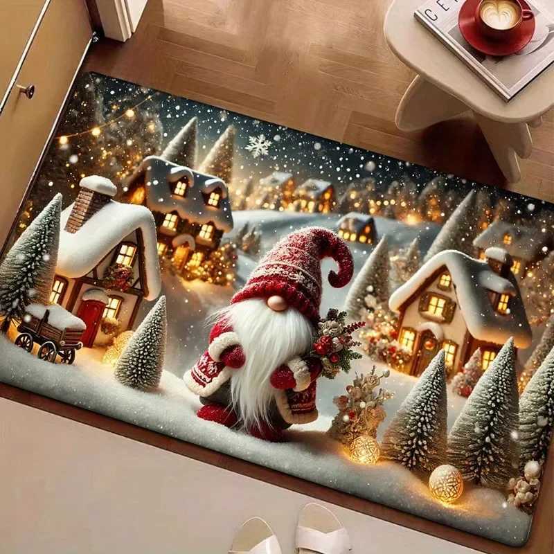 Christmas decoration door mat dwarf winter snow pattern non-slip absorbent floor mat suitable for home room bathroom kitchenM251117
