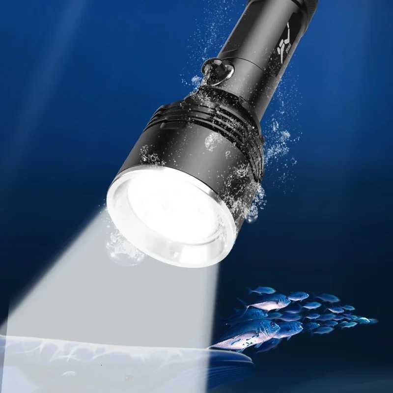 High Power XHP70 Led Diving Flashlight Professional Dive Lantern IPX8 Waterproof Underwater Torch Fishing Lamp with Hand Rope M251117