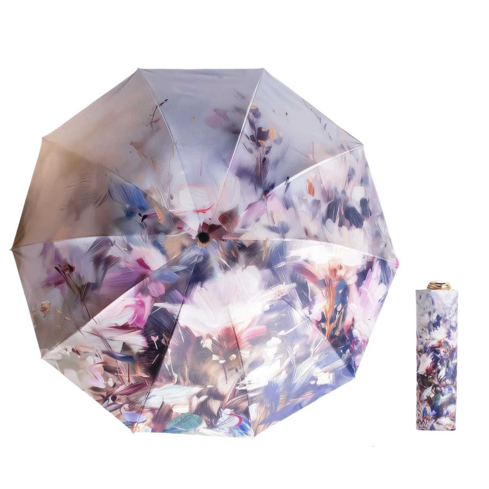 Vintage Oil Paint Print Folding Umbrella - Reinforced Wind Rain Protection UV Sunscreen Perfect for Daily Use Travel Idea C251117