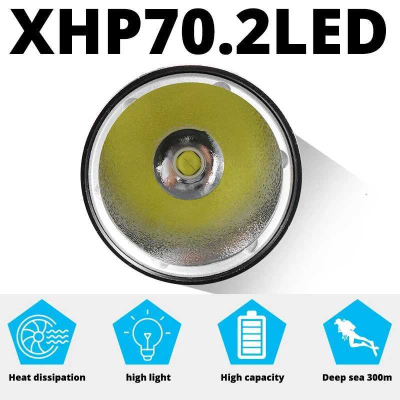 Super Bright XHP702 Diving Flashlight IPX8 Highest Waterproof Rating Professional Dive Light Powered By 26650 Battery Hand Rope M251117