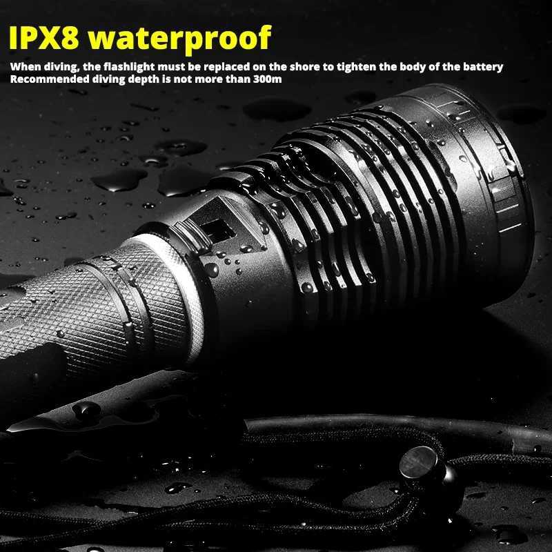 Super Bright XHP702 Diving Flashlight IPX8 Highest Waterproof Rating Professional Dive Light Powered By 26650 Battery Hand Rope M251117