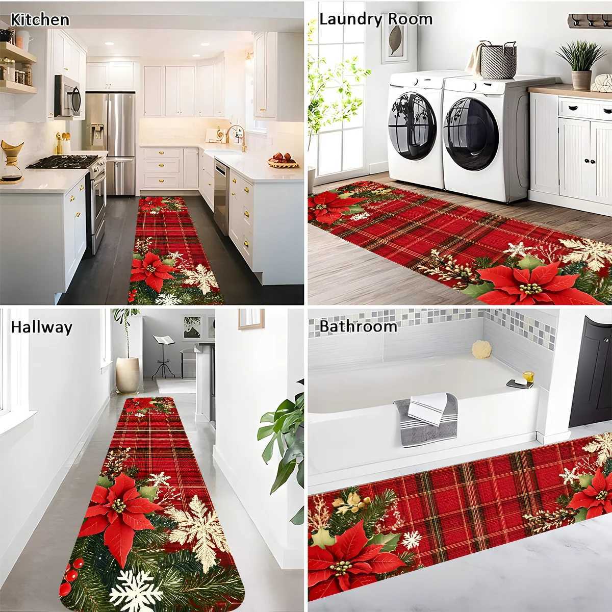 VIKAMA Christmas Light Red Plaid Pine Needle Corridor Carpet Running Non-Slip Carpet Bedside Sofa Side Cushion Home DecorationM251117
