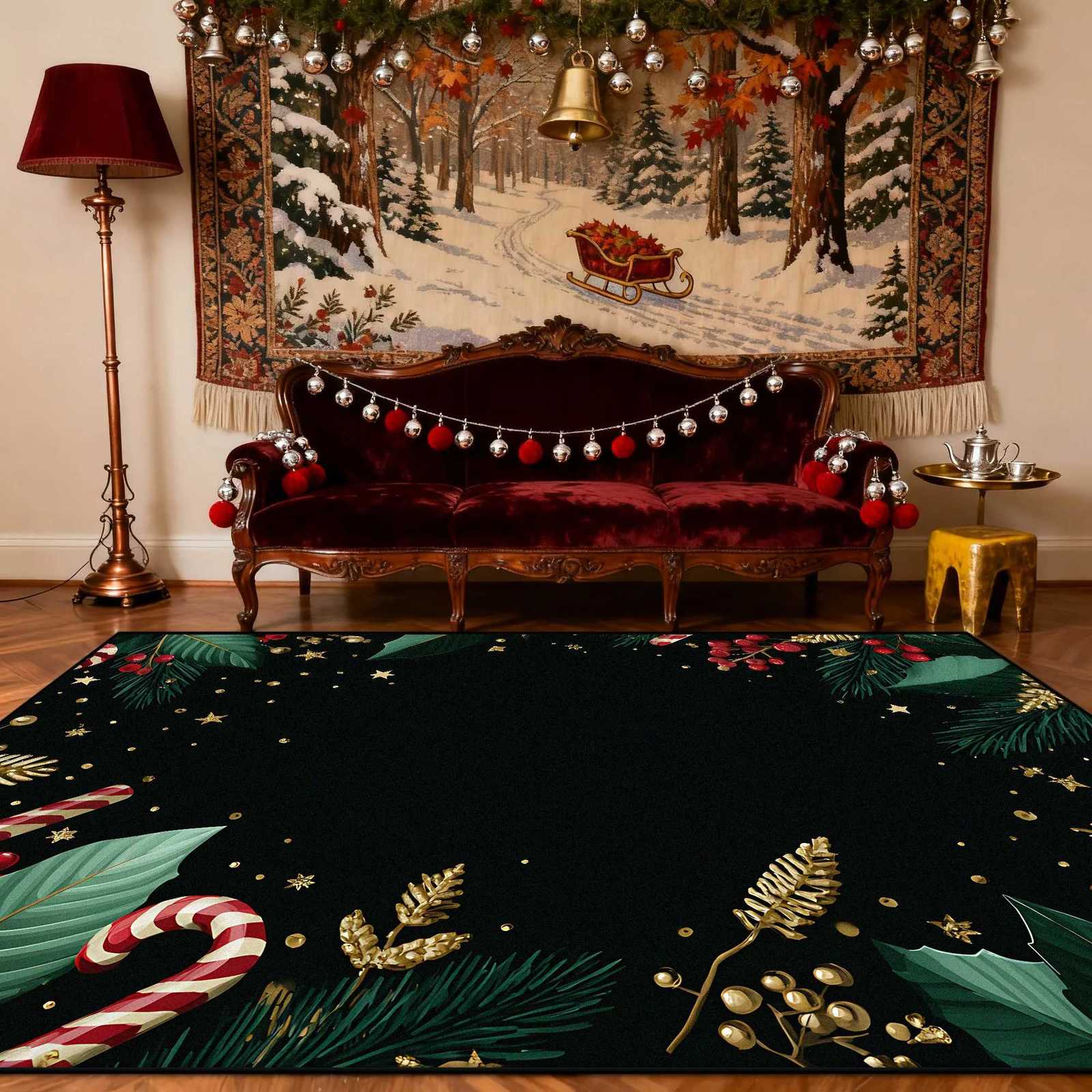 Green Christmas Candy Fluffy Carpet for Living Room Large Area Non-slip Soft Floor Mats Decoration Bedroom Bedside Washable RugM251117