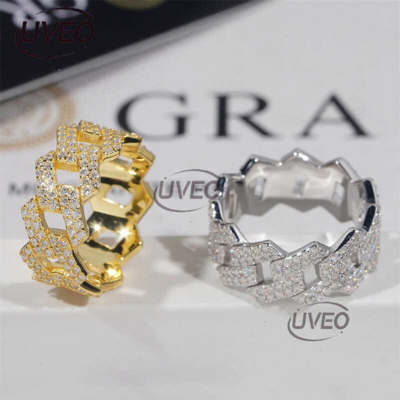 Moissanite Ring 925 Iced Out Jewelry VVS Gold Moissanite Diamond Hiphop Pass Dias Tester Women Fashion Sterling Silver Couple