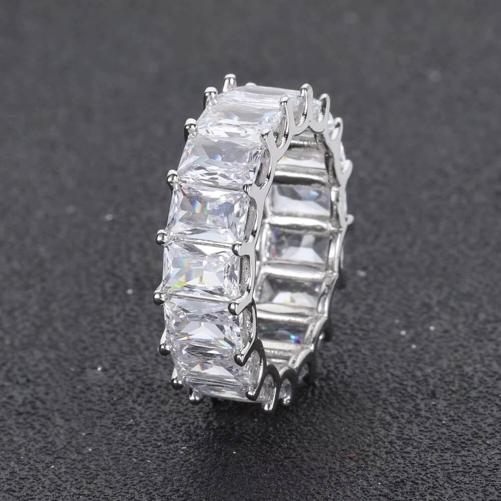 Moissanite Iced Out Diamond Rings Women Gold Plated Copper Micro Pave Bling CZ Square Zircon Ring