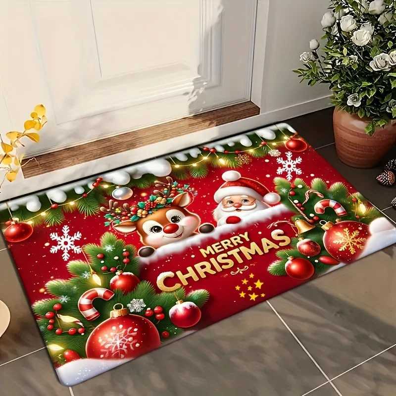 Santa Claus Elk Christmas Doormat Non-Slip Indoor Outdoor Welcome Mat Festive Holiday Decor for Entrance Bathroom PatioM251117