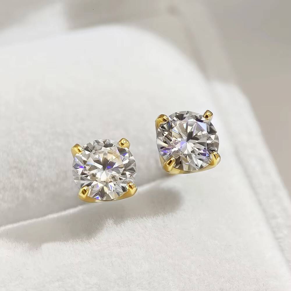 18K Gold Plated Sterling Silver VVS Moissanite Simulated Diamond Stud Earrings for Women