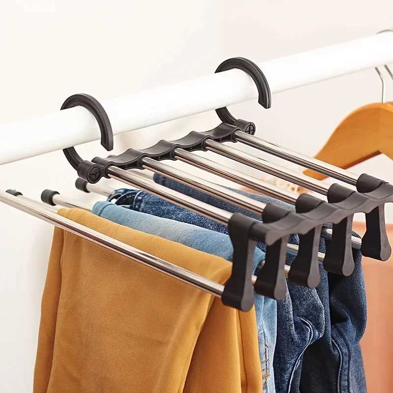 5In1 Magic Trouser Rack Hangers Stainless Steel Folding Pant Rack Tie Hanger Shelves Bedroom Closet Organizer Wardrobe Storage C251117