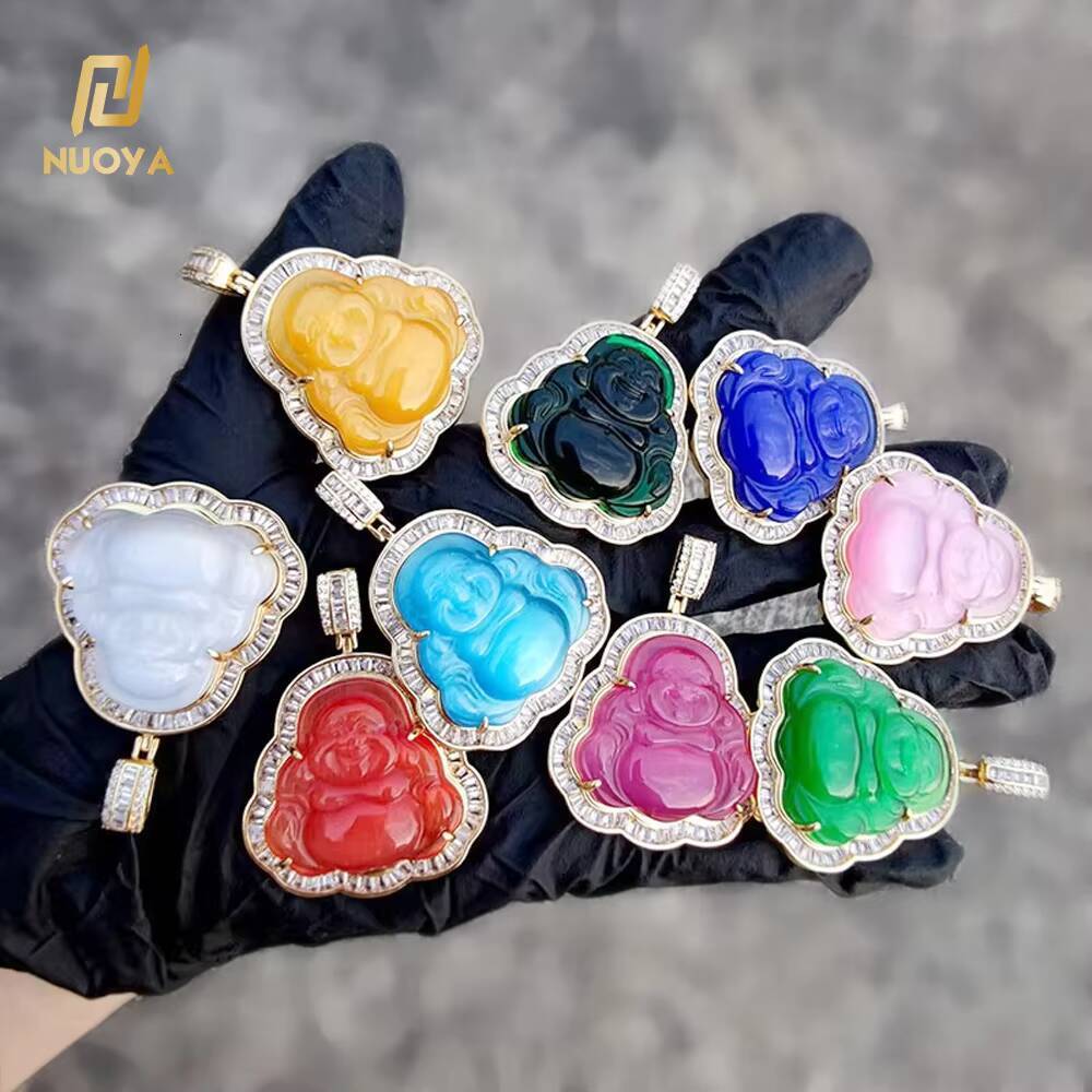 Hip Hop Icy Clear Cubic Zircon Buddah Baguette Buddha Pendant Cz Stone Jade Buddha Necklace