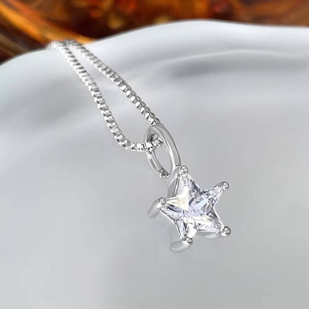 925 Sterling Silver Star Pendant Necklace Waterproof Gold Plated No Fade Wholesale Price Fine Engagement Wedding Party Zircon