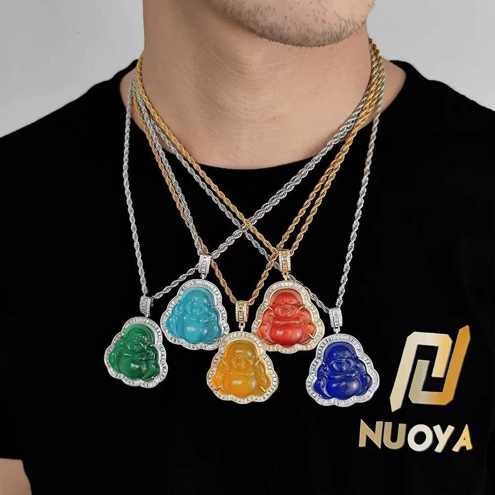 Hip Hop Icy Clear Cubic Zircon Buddah Baguette Buddha Pendant Cz Stone Jade Buddha Necklace