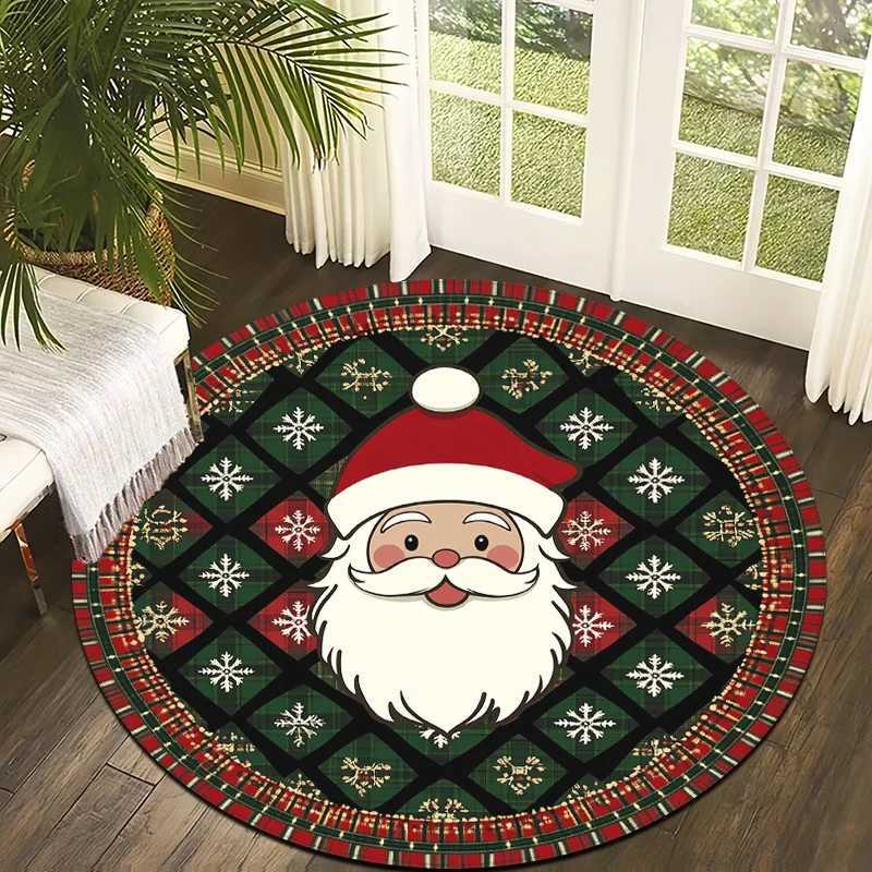2D Flat 1pc Santa Claus Christmas Style Round Mat Lightweight Non - Slip Machine Washable Door Mat Home Decoration SuitableM251117