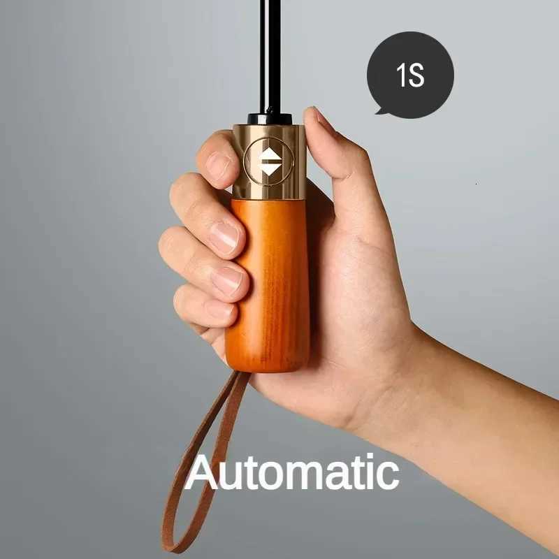 Business Fully Automatic Folding Umbrella Men and Women Windproof 32 Bone Wooden Handle Waterproof Sunshade Rain Umbrellas C251117