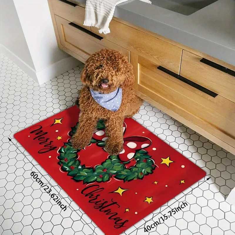 Christmas Holiday Entrance Doormat Anti Slip 100 Polyester Carpet with Christmas Wreath Pattern Felt Rug Decoration Living RoomM251117