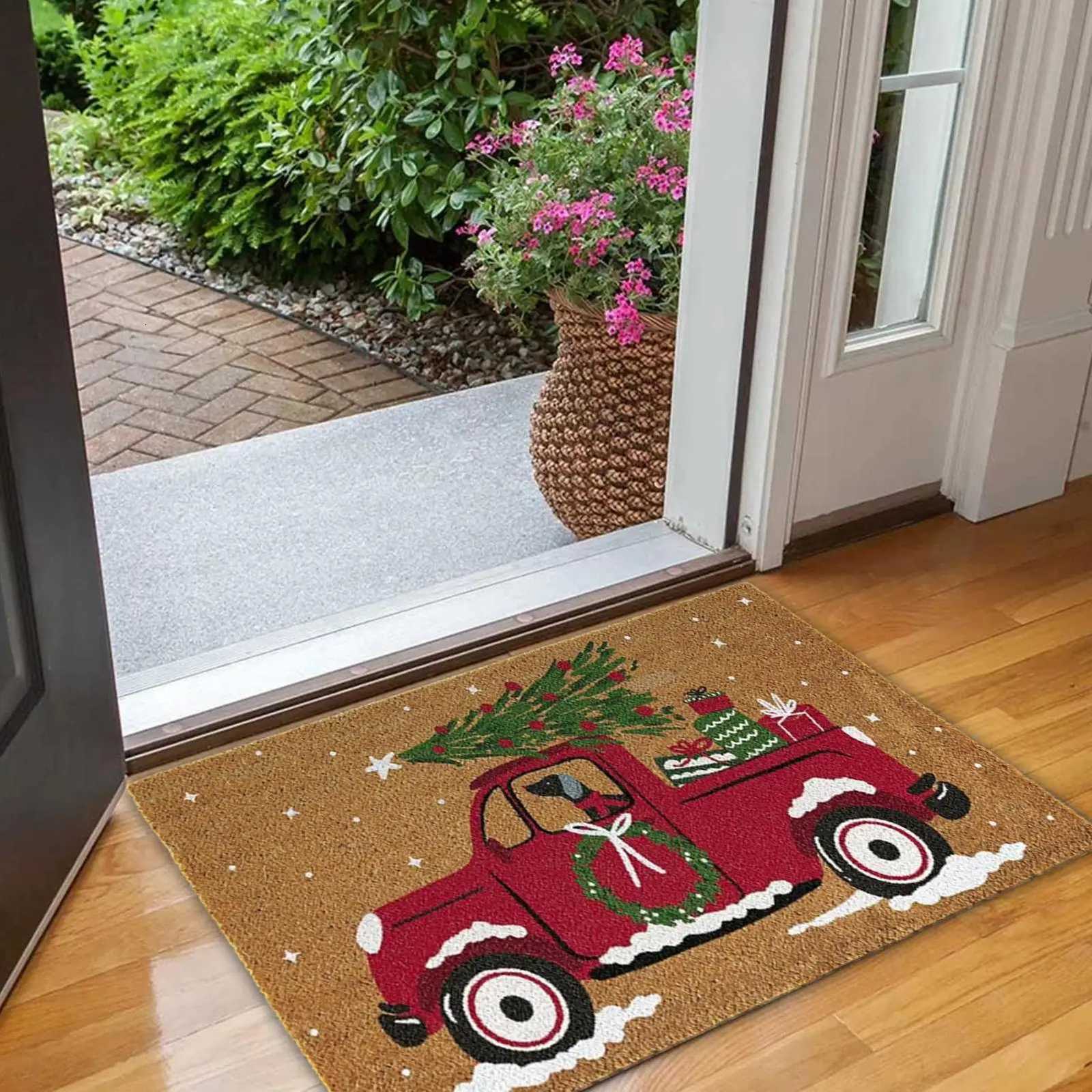 Christmas Doormat Car Pattern Welcome Mat Non Slip Washable Winter Backing Carpet Entrance Rug Home Party Christmas DecorationM251117