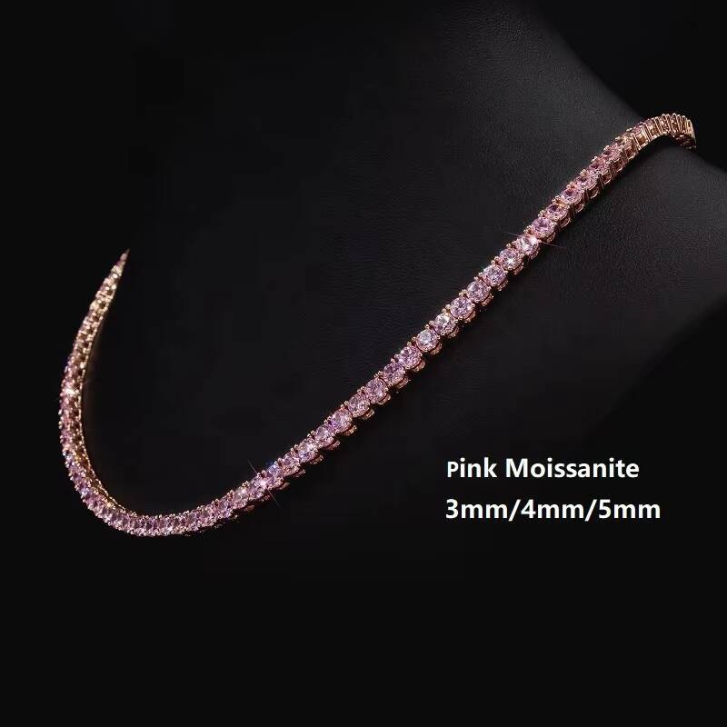 Customized 925 Silver Red Blue Green Black Pink Rainbow Diamond Tennis Chain Bracelet Colorful Moissanite Tennis Necklace
