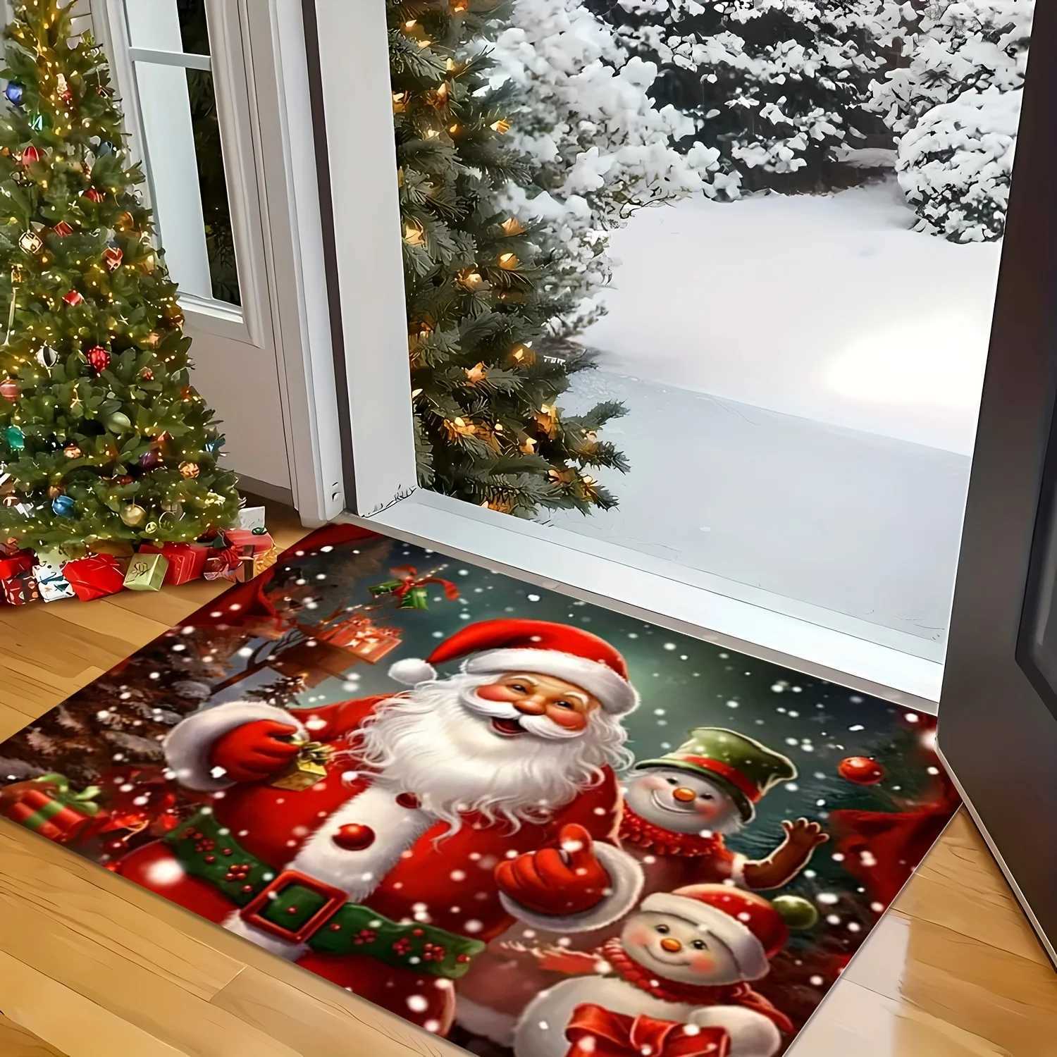 Christmas Tree Letter Large Doormat Premium Flannel Machine Washable Non-Slip Rug for Indoor Outdoor Multi-Room DecorM251117
