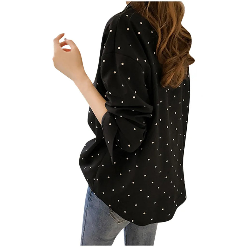 Women Casual Long Sleeve Polka Dot Turn-Down Collar Tops Button Shirts Female Autumn Commute Vintage Camisas De Mujer Elegant 250417