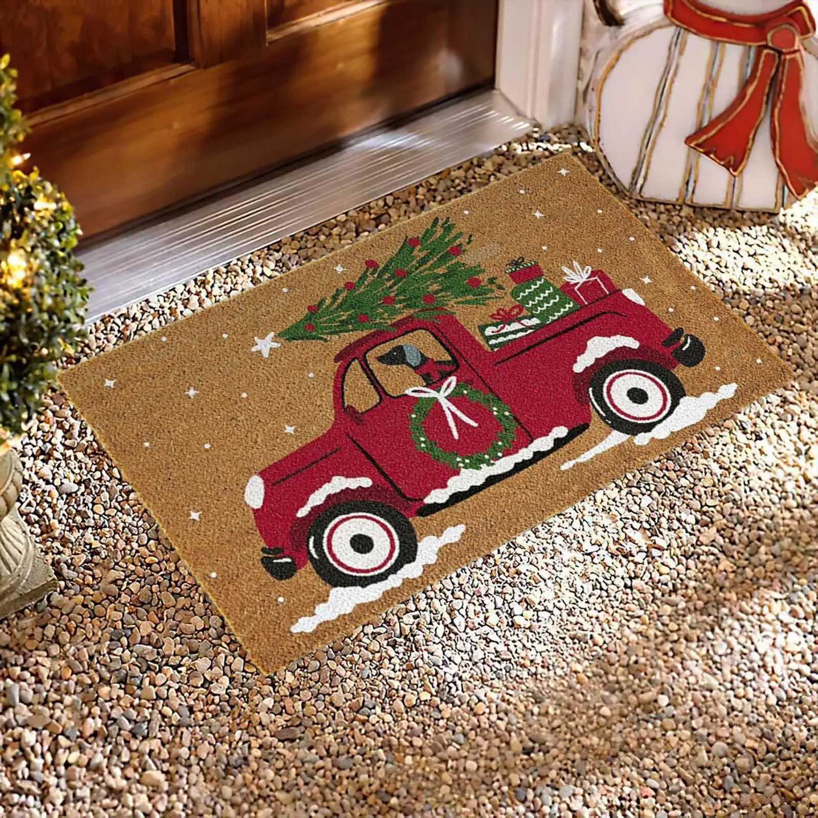 Christmas Doormat Car Pattern Welcome Mat Non Slip Washable Winter Backing Carpet Entrance Rug Home Party Christmas DecorationM251117