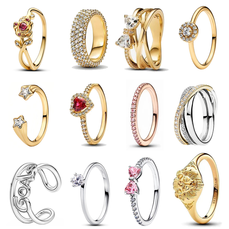 Luxury S925 Sterling Silver CZ Diamond Star Flower Rings 18k Gold Plated Women Princess Wish Birthday Christmas Wedding Gifts Luxury Jewelry R079