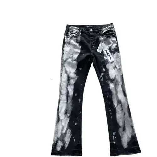 American Style High Street Splashed Ink Bell Bottom Color Block Jeans Mens Slim Fit Elastic Long Pants Trendy Brand New ModelW251117