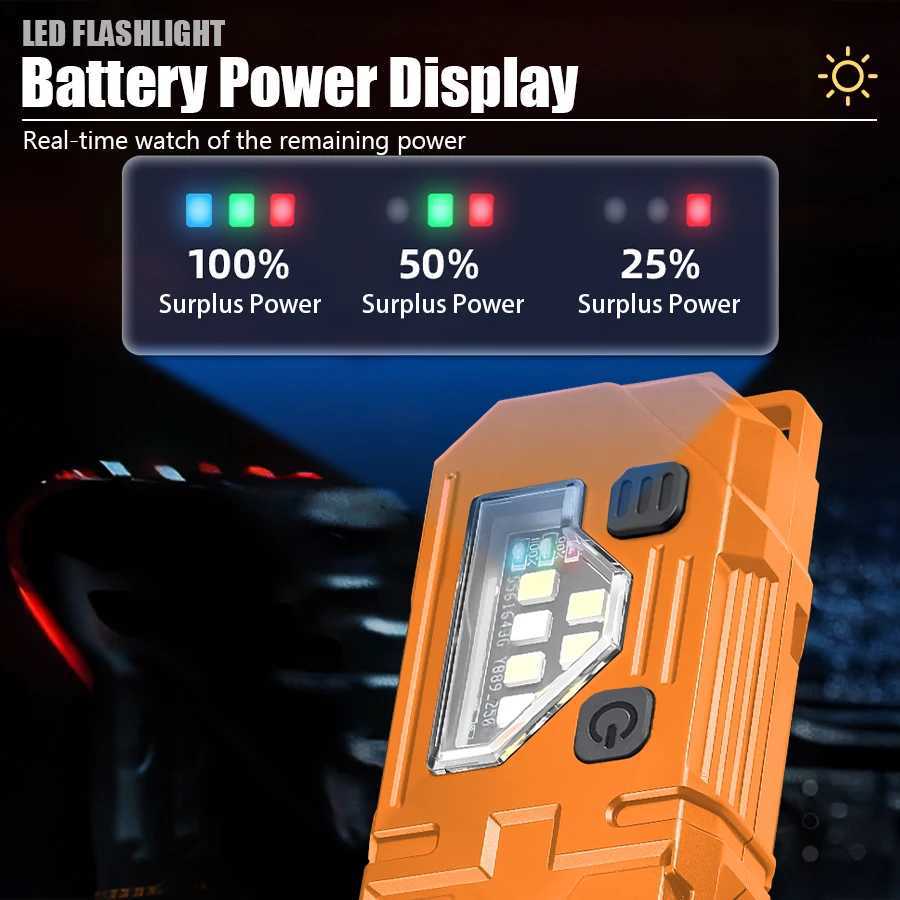 Mini Keychain EDC Flashlight Rechargeable Magnetic Torch Super Bright Pocket LED Torch Pen Clip Headlamp Outdoor Fishing Lamp M251117