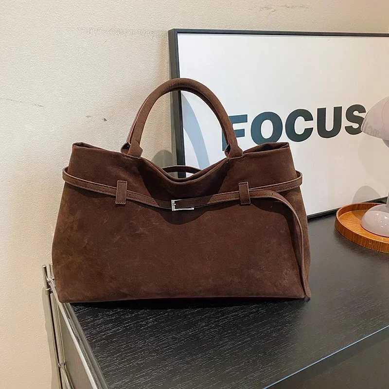 Buckle Decorative Design Solid Faux Suede Handbag Large Capacity Hasp Casual Tote 2025 Hot Sale Bags for Women BagsXJ250512