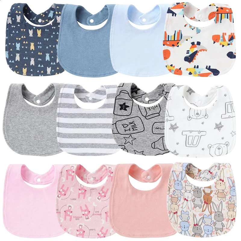 4 piecesbatch baby bib printed striped Saliva towels for girls and boys doublelayer cotton pocket absorbent born Burp clothes 250414z
