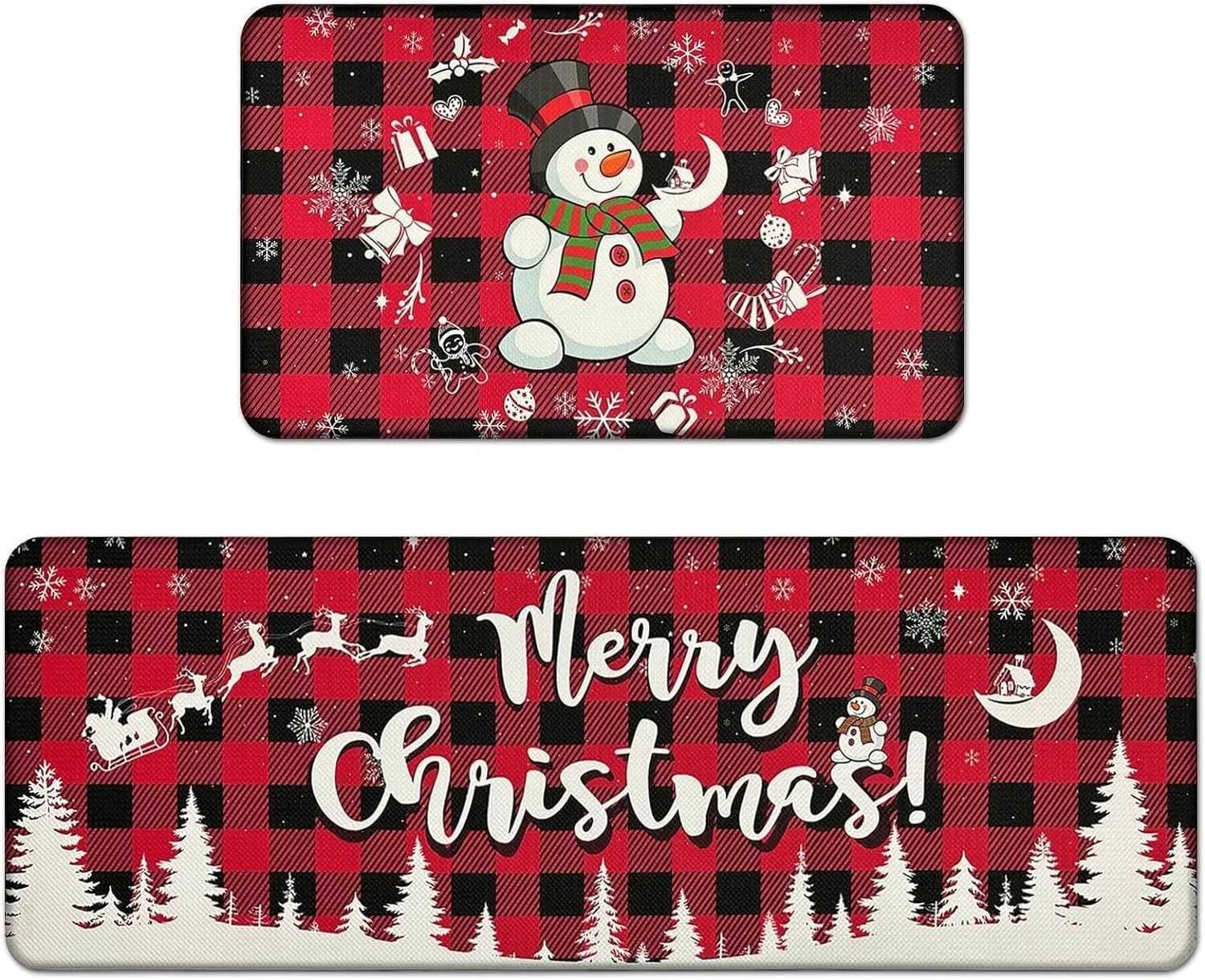 VIKAMA2PCS Christmas Kitchen Mat Crystal Velvet Long Strip Foot Mat Resistant To Dirt And Wear Festive Decor Mat Home DecorM251117