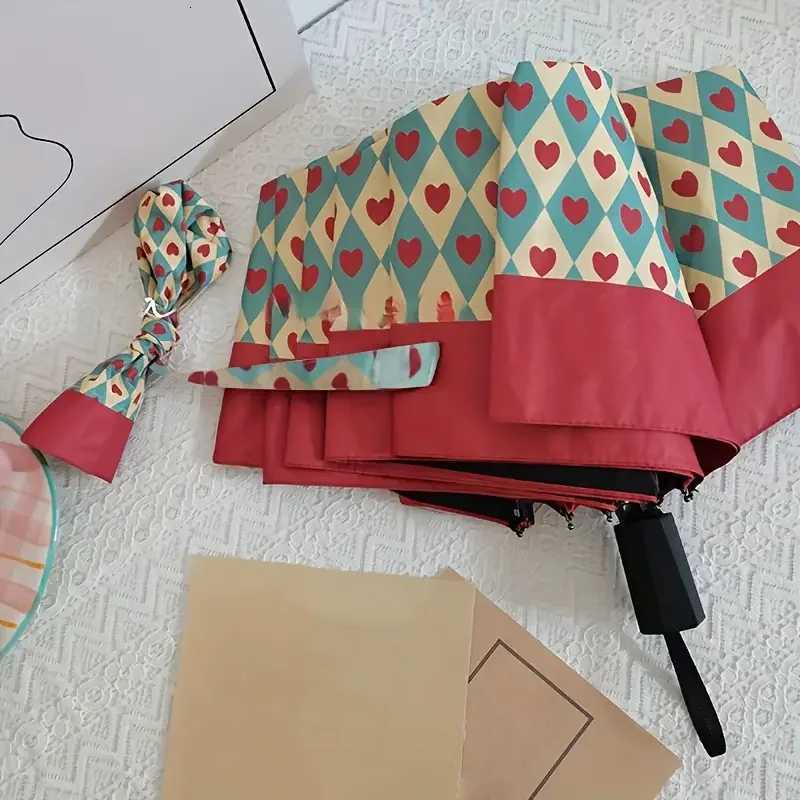 Automatic opening and closing umbrella Rust red fully automatic parasol tri-fold black coating dual-purpose umbrella C251117