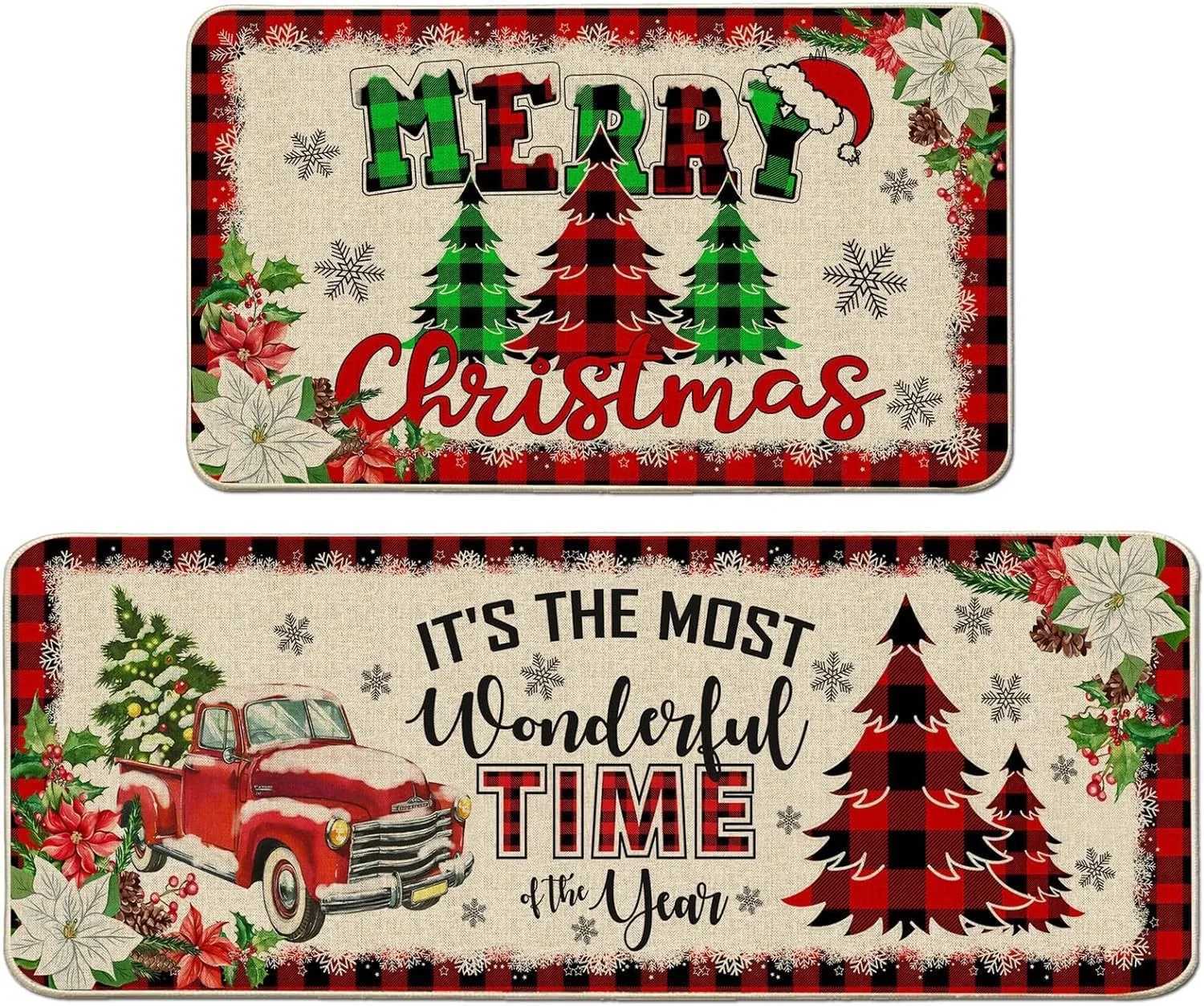 VIKAMA2PCS Christmas Kitchen Mat Crystal Velvet Long Strip Foot Mat Resistant To Dirt And Wear Festive Decor Mat Home DecorM251117