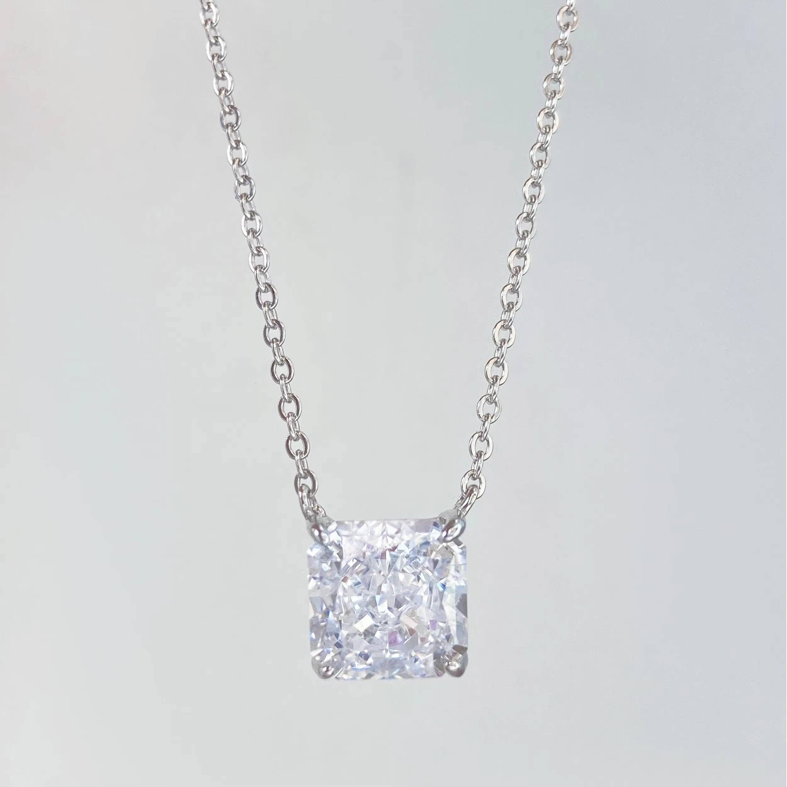 FOXI Ready to Ship Solid 925 Silver Necklace 8A Ice Crushed Cut square Bling CZ 925 Sterling Silver Necklace for Women