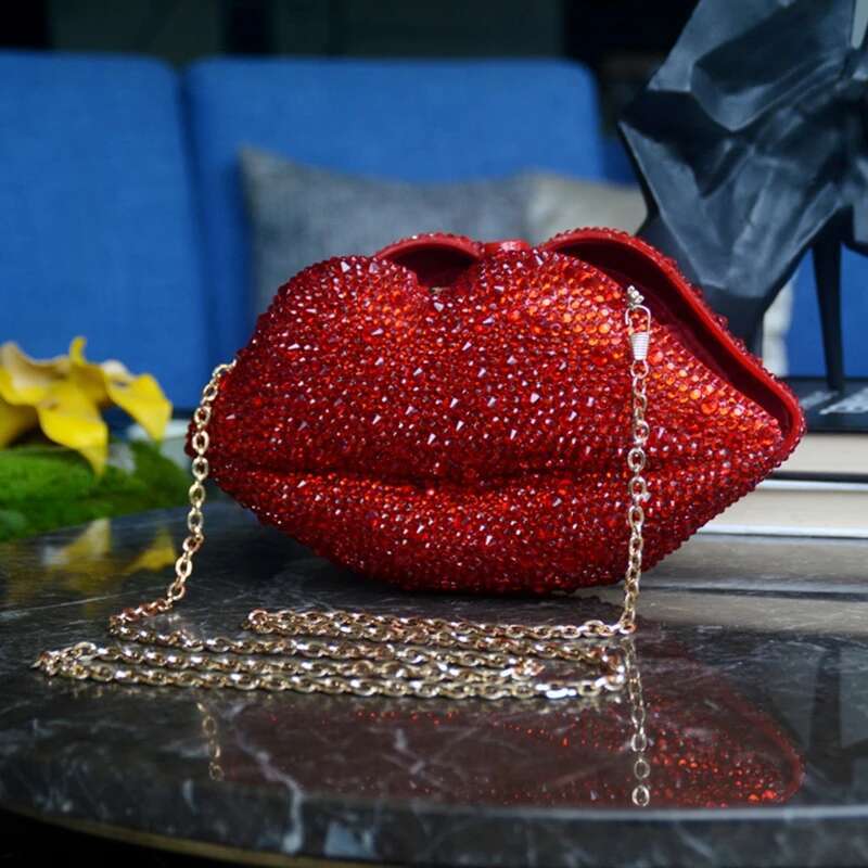 Women Leather Lips-Shaped Evening Clutch Purses Crossbody Bags Vintage Banquet Handbag Dinner Bag