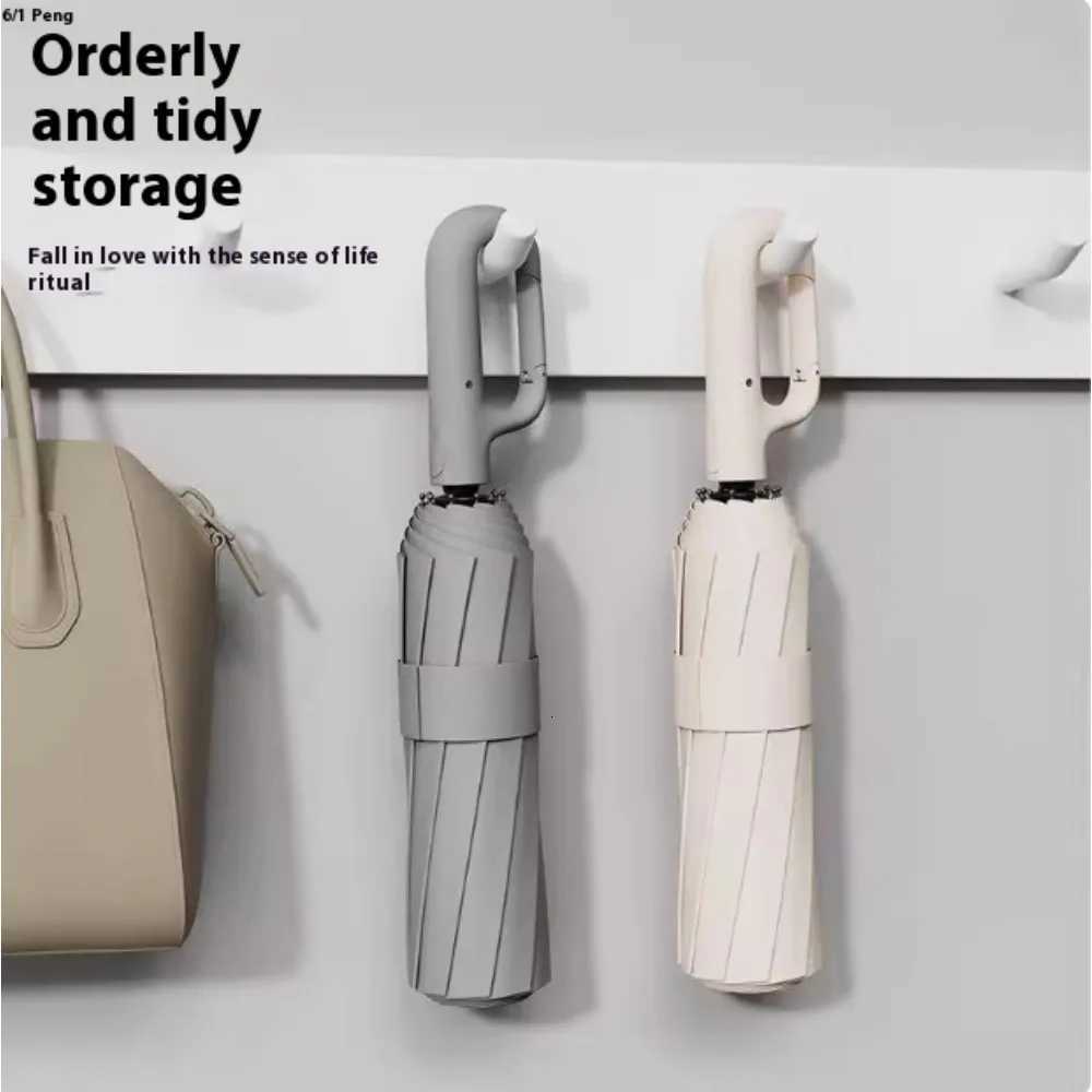 Automatic Reverse Folding Umbrella Windproof Reflective UV Protection Compact Travel Umbrella with Carabiner Handle C251117