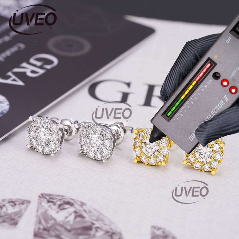 VVS Gold Jewelry Iced Out Sterling Silver 925 Earrings Studs Hip Hop Pass Dias Tester Round Cut Women Gift