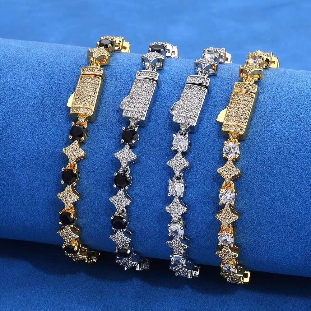 S925 Silver Moissanite Cross Star Tennis Chain Hip Hop Charm Bracelet Wholesale Custom Jewelry