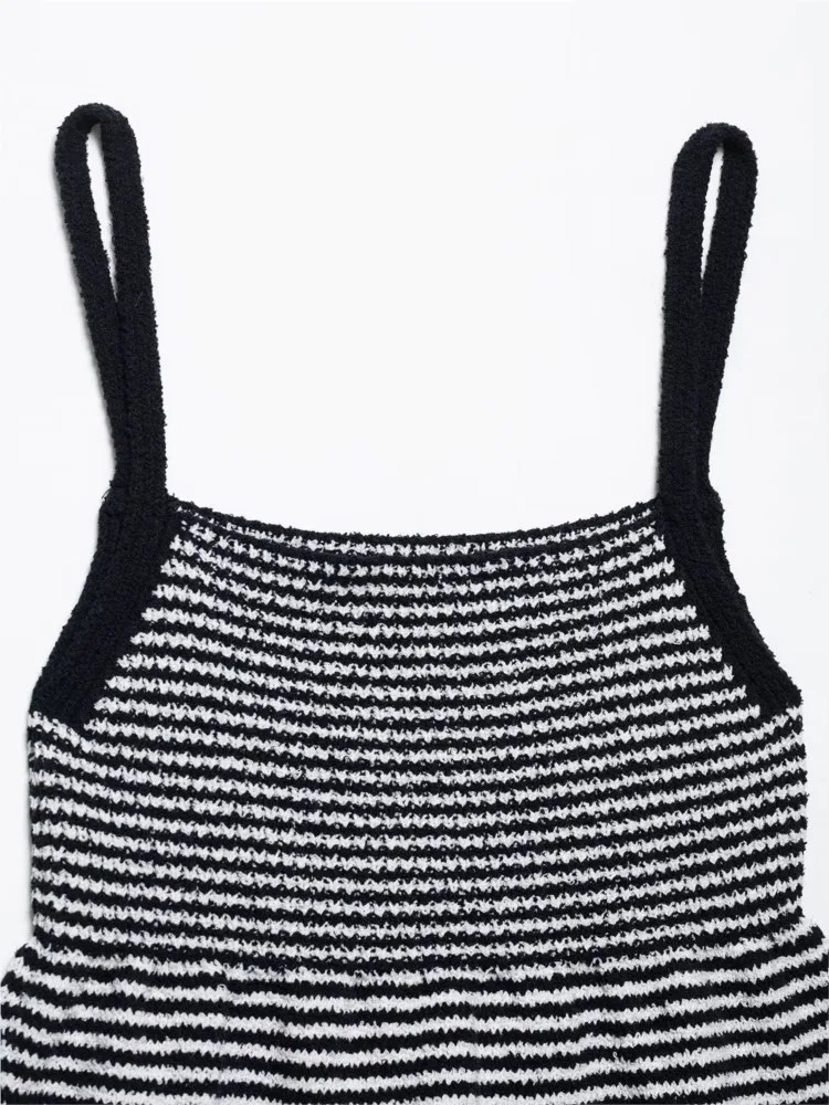 Knit Striped Peplum Top Women Sexy Backless Waistcoat Elastic Lady Tank Top Thin Shoulder Strap Female Flared Hem Tops 250417