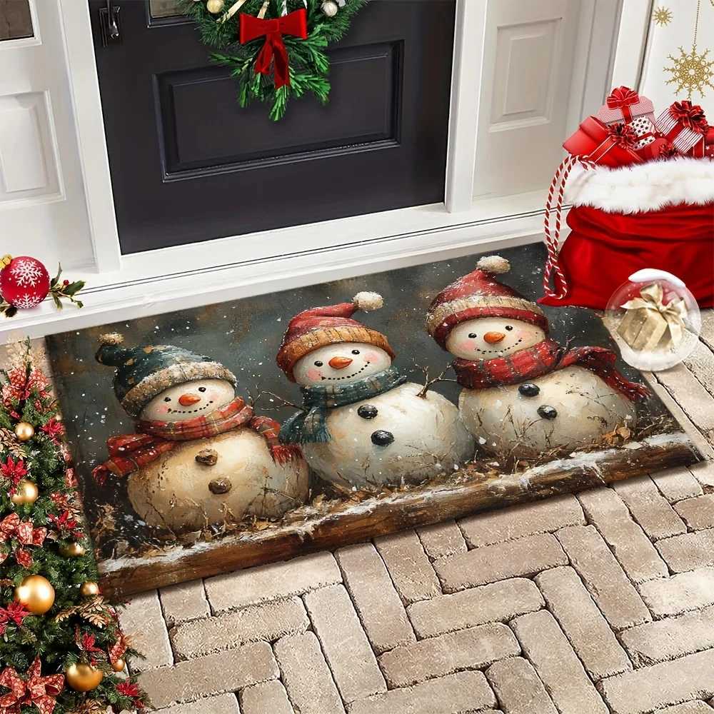 VIKAMA Christmas Carpet Round Snowman Floor Mat Doormat Welcome Mat Living Room Carpet Bedroom Carpet Washable Home DecorM251117