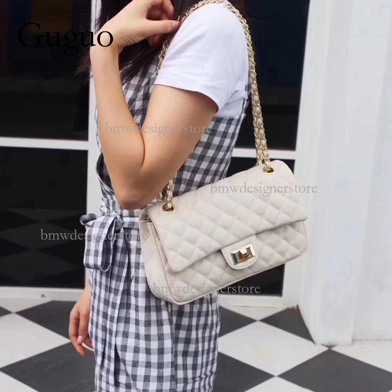 Guguo Designer Lingge Luxury Handbag Top Leather Fashion Chain Single Shoulder Crossbody Bag Metal Buckle High End Versatile Style Small Square Bag