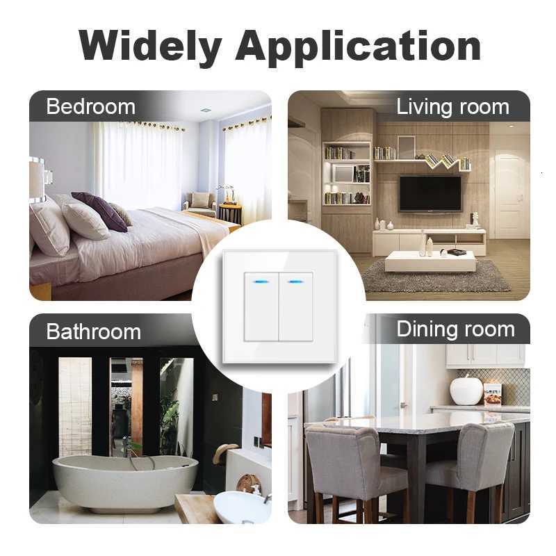 NYWP Luxury Crystal Tempered Glass Panel 1 Gang 2 Way Light Switch On / Off Wall Switch With LED Indicator 16A AC 250VW251117
