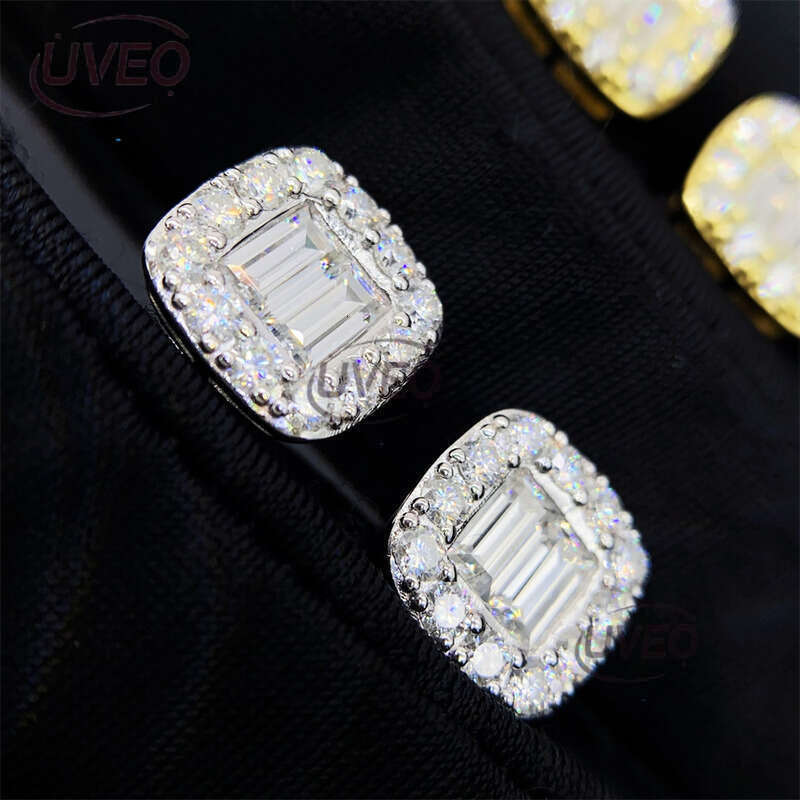 Iced Out Sterling Silver 925 VVS Jewelry Gold Earrings Moissanite Hiphop Pass Diamond Tester Round Cut Mens Fashion Women Gift