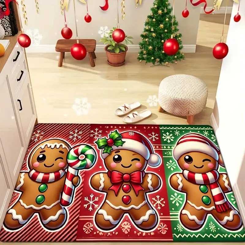 Christmas Gingerbread Man Printed Doormat Non-Slip Entrance Doormat Home Decor Carpet for Living Room Rugs Bathroom Floor RugM251117