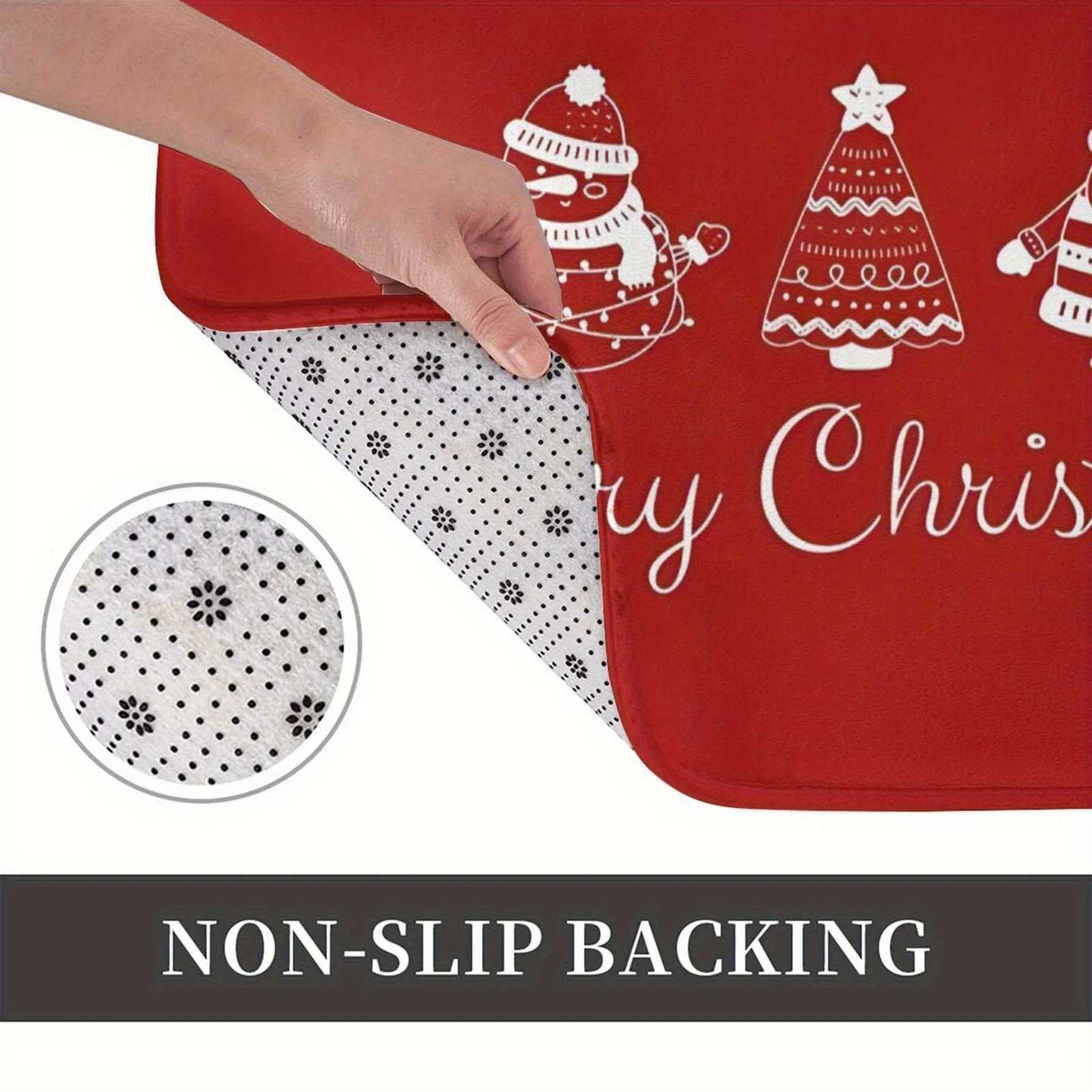 One Piece Non-Slip Christmas Door Mat- Polyester Machine Washable Rectangular Rug Lightweight Indoor Welcome Carpet with NonM251117