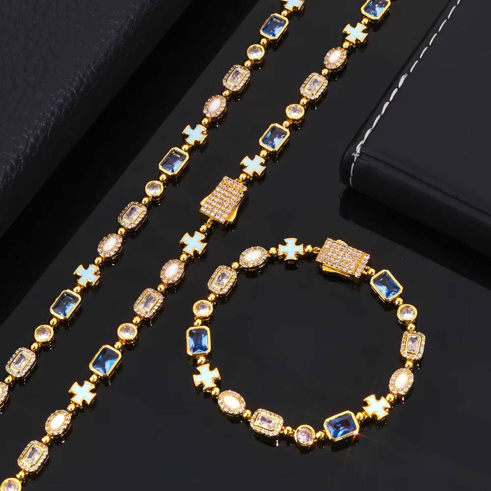 NUOYA Geometric Oil Drip Cross Bracelet 6mm Iced Out CZ Stones Gemstone Motif Hip Hop Chain Jewelry Gifts for Women