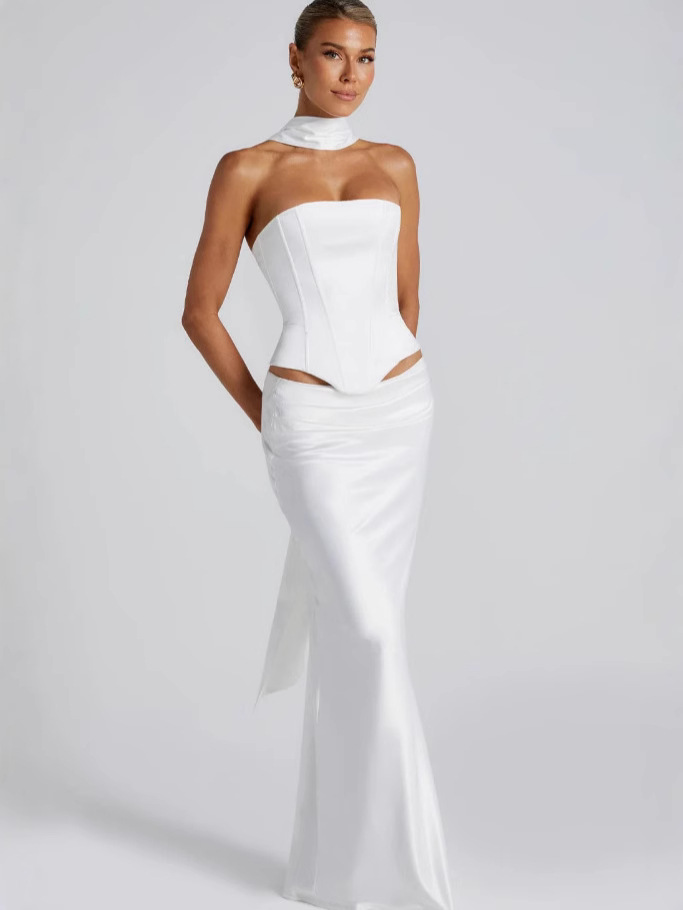 K415Elegant Women's Slim Long Suit Skirt in Solid Colors for Spring and Summer 2025