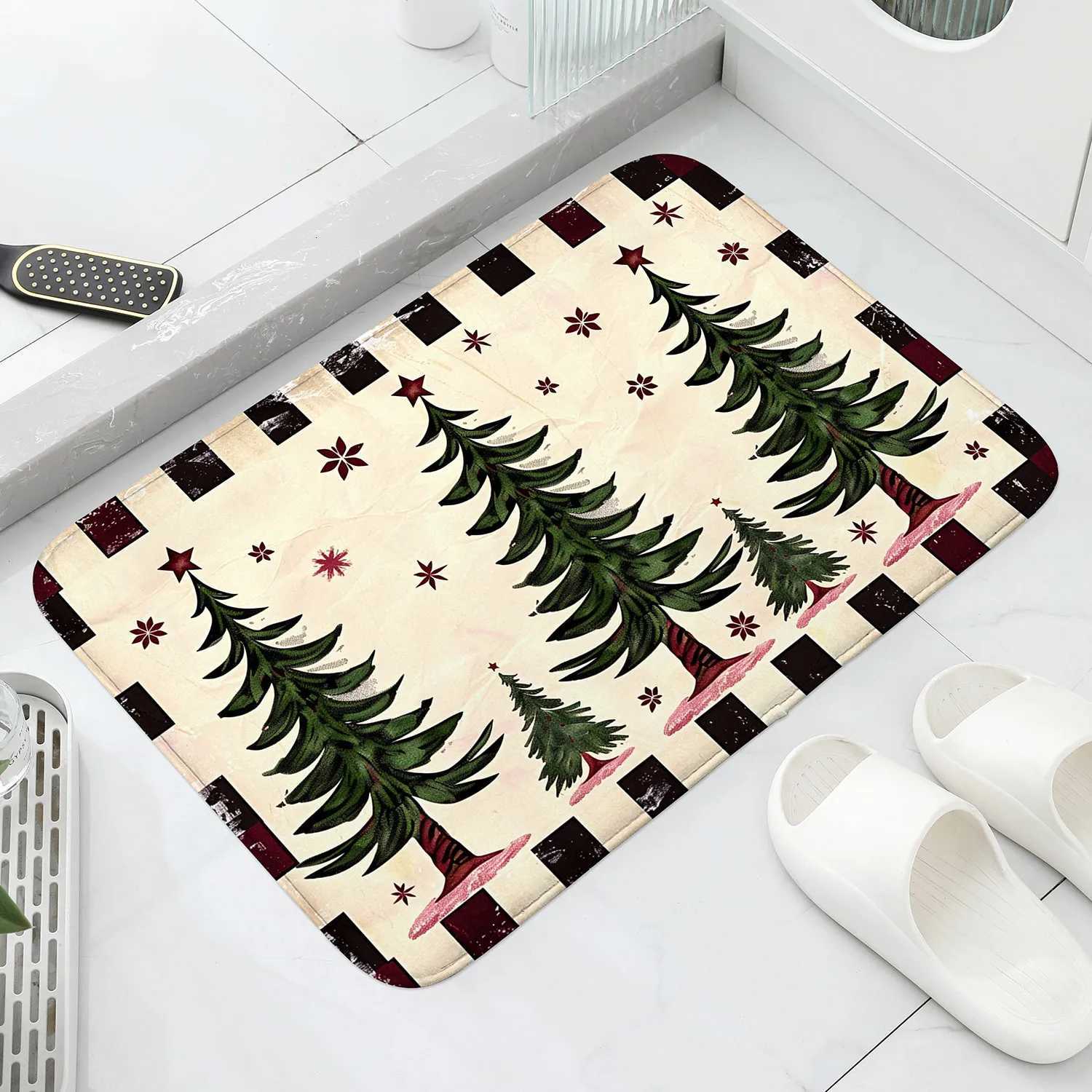 Christmas Tree Pattern Welcome Door Mat - Machine Washable Absorbent Floor MatLiving RoomKitchenHoliday Home DecorationCarpetM251117