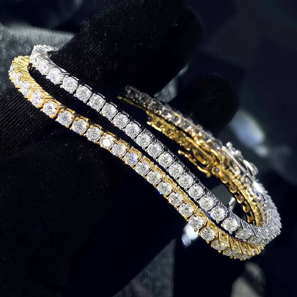 In Stock Pass Diamond Tester 3MM 925 Silver 18K Gold Plated Moissanite Hip Hop Iced Out Jewelry Tennis Bracelet Fast Shipping