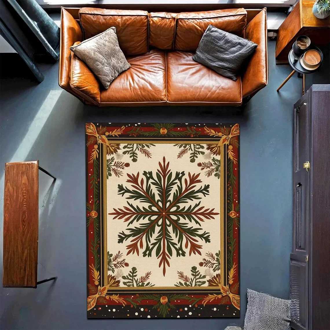 Snowflake Christmas Rug Merry Christmas Carpet Holly Xmas Floor Mat Christmas Area Rug DecorM251117