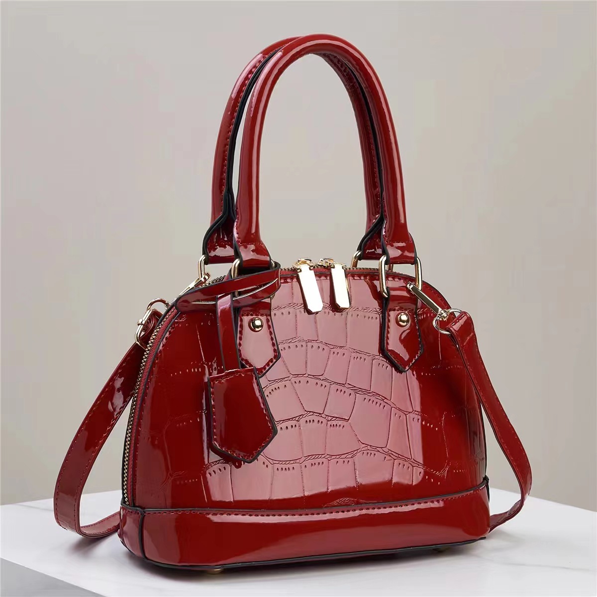 Premium Luxury Bag Women's Stone Texture Shell Bag Fashionable Large-Capacity Glossy Leather Shoulder Handbag Free Shipping